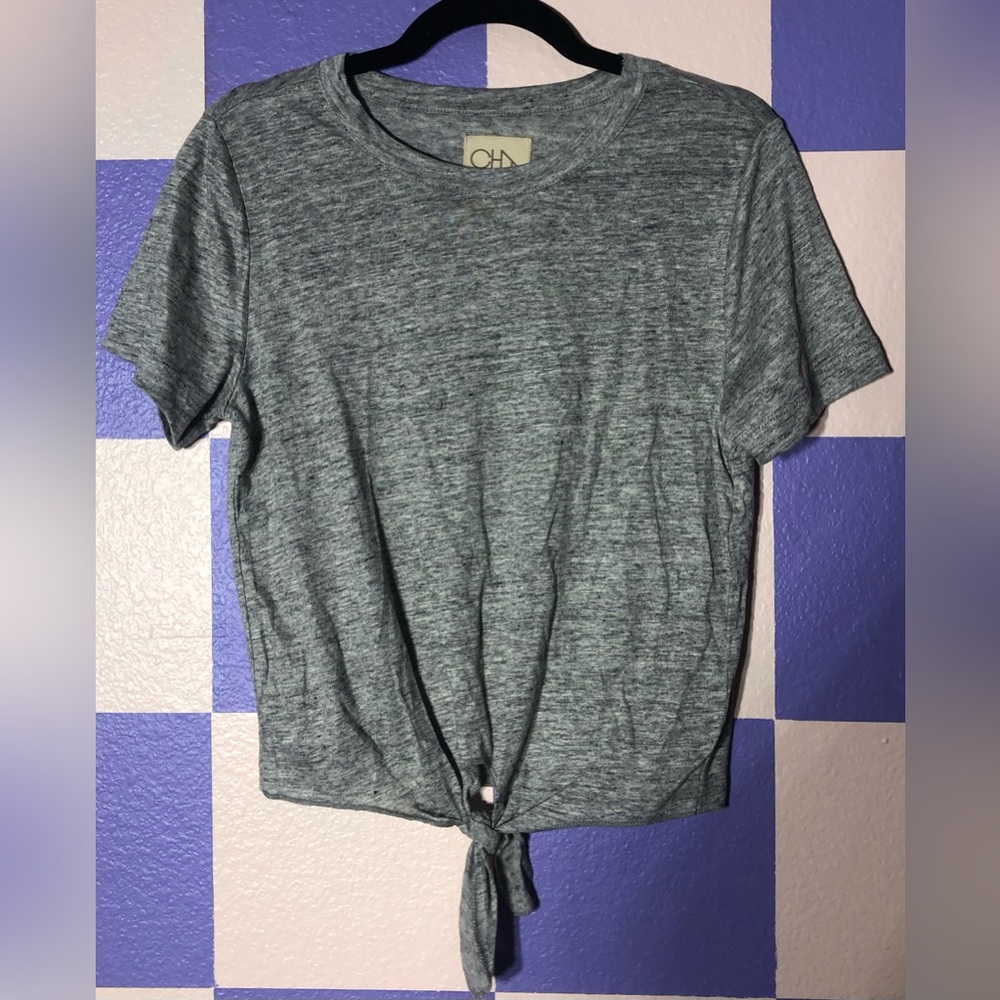 NWT Chaser Linen Blend Heather Grey Tied Off Tee - Size S